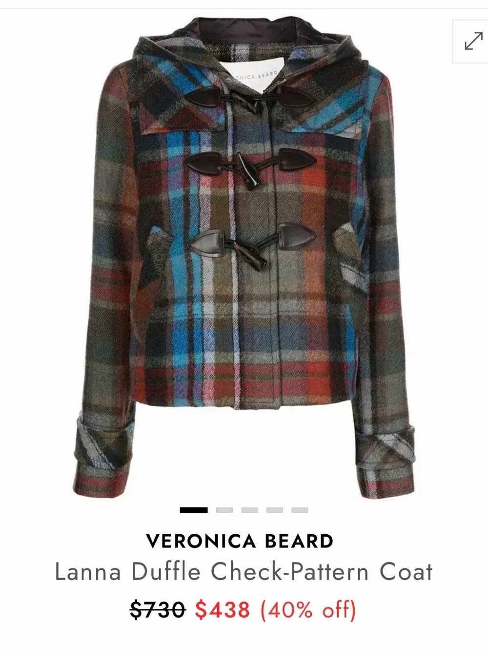Veronica Beard Lanna Duffle Check Pattern Jacket - Plaid Hooded Duffle Coat